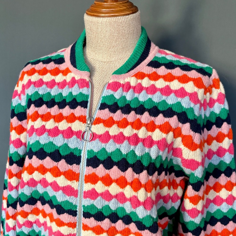 Gorman Zip Up Cardigan | US 4 | Merino Wool‎ Multicolor Rainbow Knit Sweater